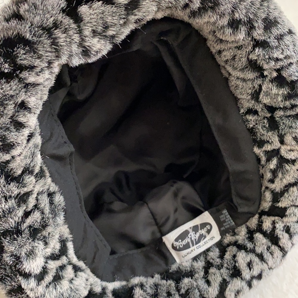 {VTG} Ben Berger | Faux Fur Leopard Print Bucket Hat 90s Y2K Gray/Black (OS) - Picture 9 of 14